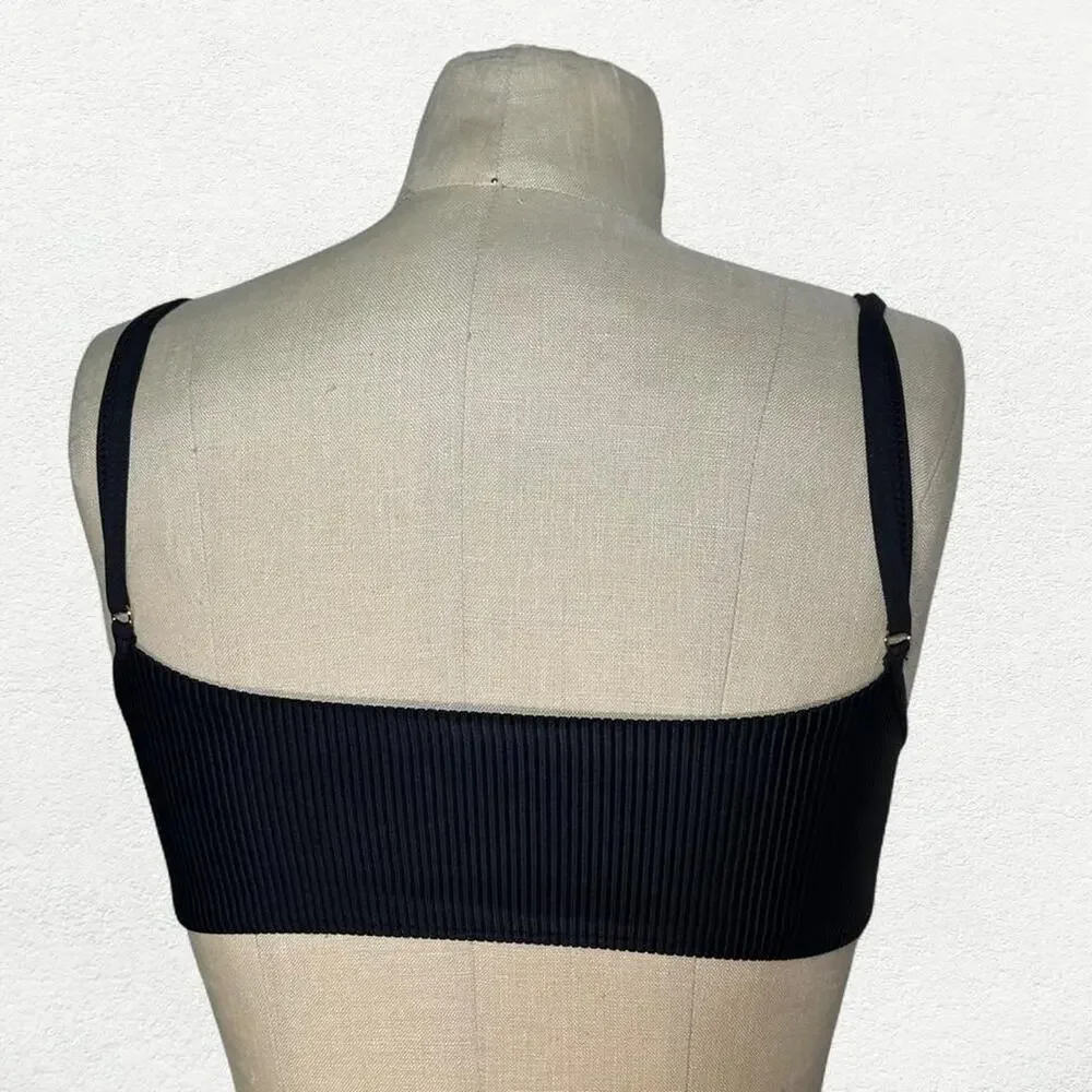 Frankies Bikinis Dallas Ribbed Bralette Bikini Top in Black